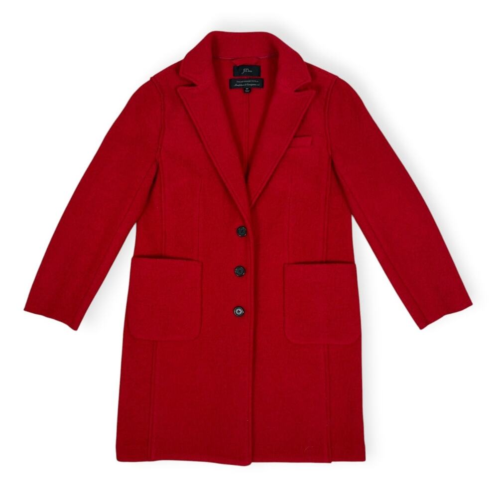 J.Crew Italian Boiled Wool Top Coat Red Size 4P Chic Holiday Preppy Classic